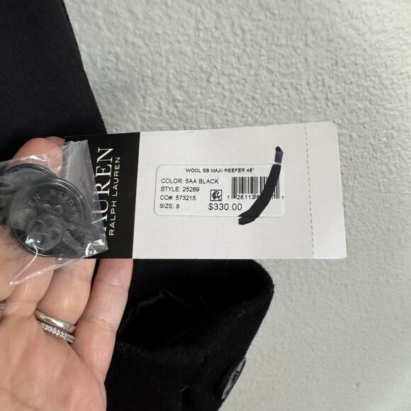 NWT Lauren Ralph Lauren Black Wool Maxi Coat Reefer Long Coat Size 8 $330 - Picture 6 of 12
